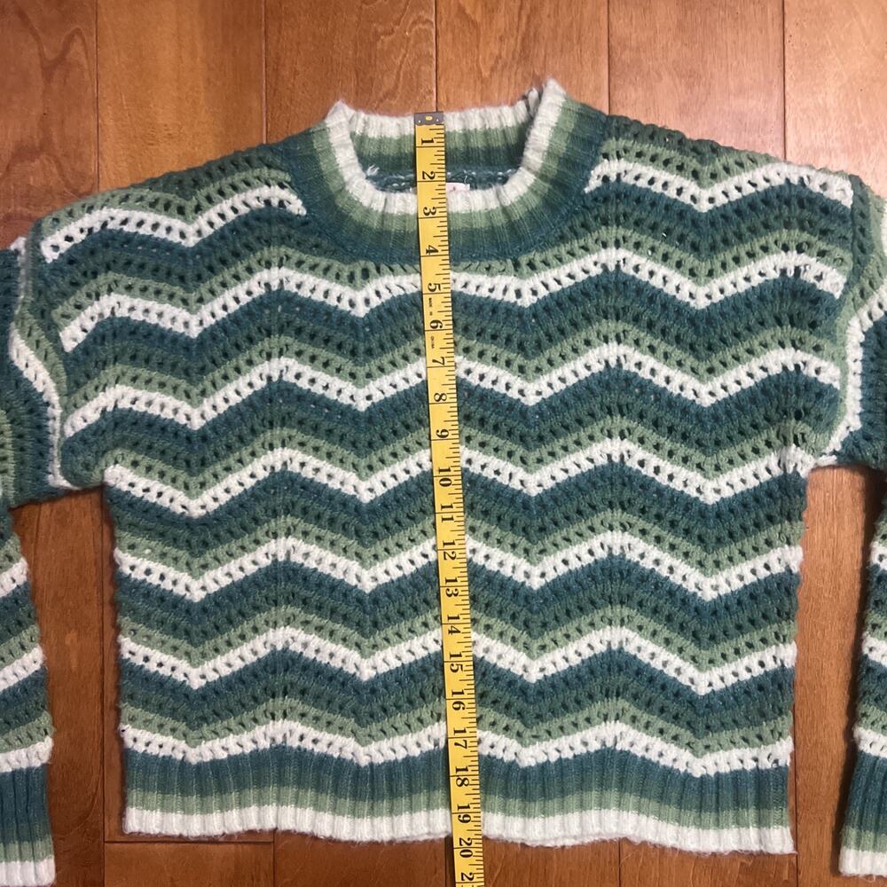 Hippie Rose Crochet Chunky Knit Striped Sweater Size M Green Festival Boho Indie - Picture 6 of 9